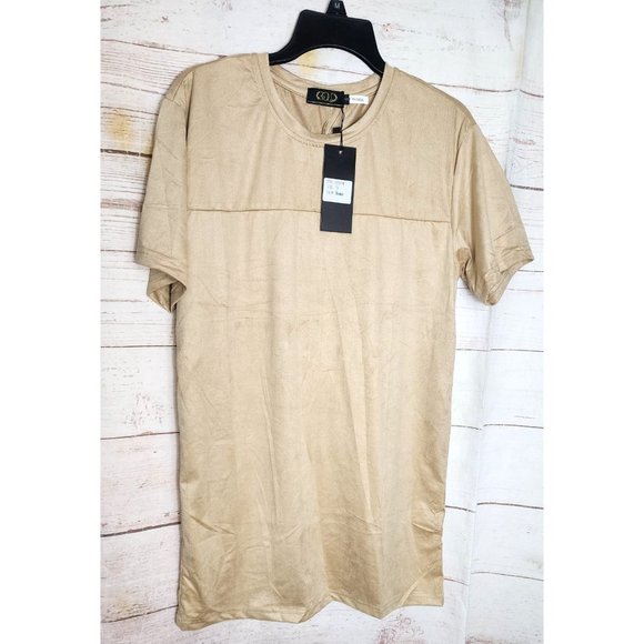 Gold Leaf Small Crew Neck Designer Shirt - Men's Soft Suede Feel Shirt in Bone - Picture 7 of 11